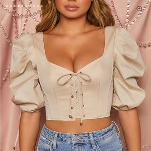 Lace up corset top with puff sleeve